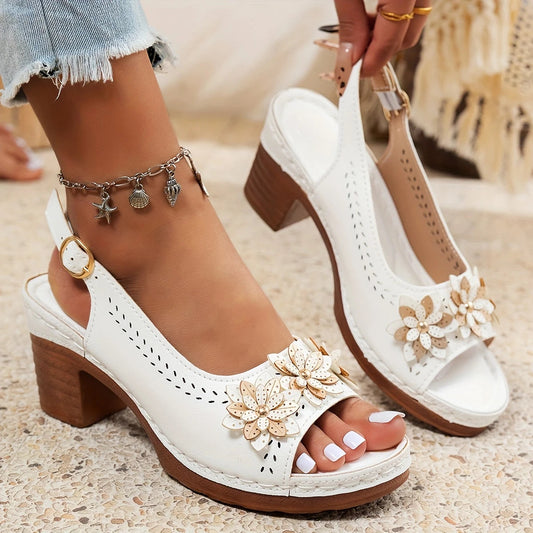 Haisley | Sandals Floral Slingback Block Heel