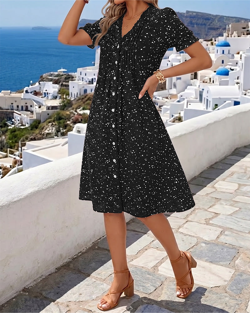 Dayma | V Neck Button Front Midi Dress