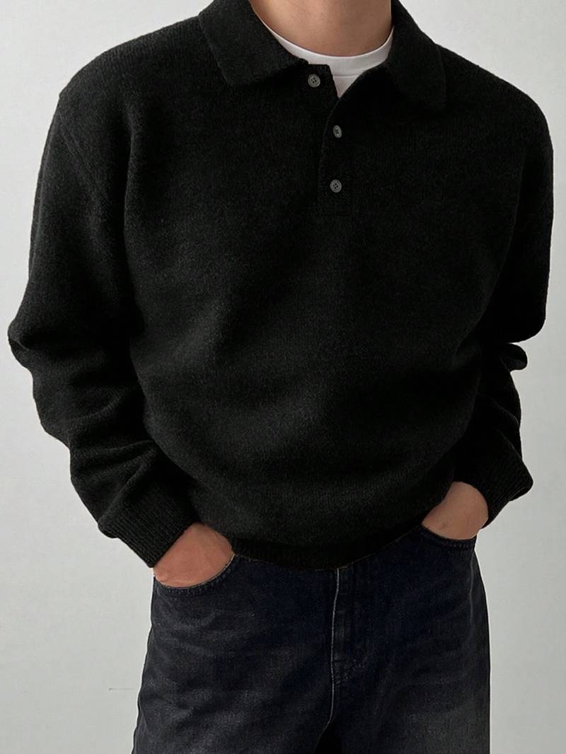 Eliran | Long Sleeve Textured Knit Polo Top