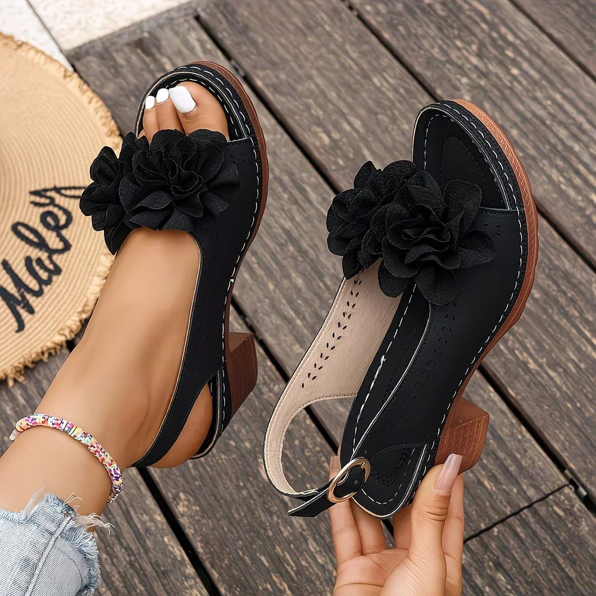 Gayanthi | Open Toe Floral Slingback Heel