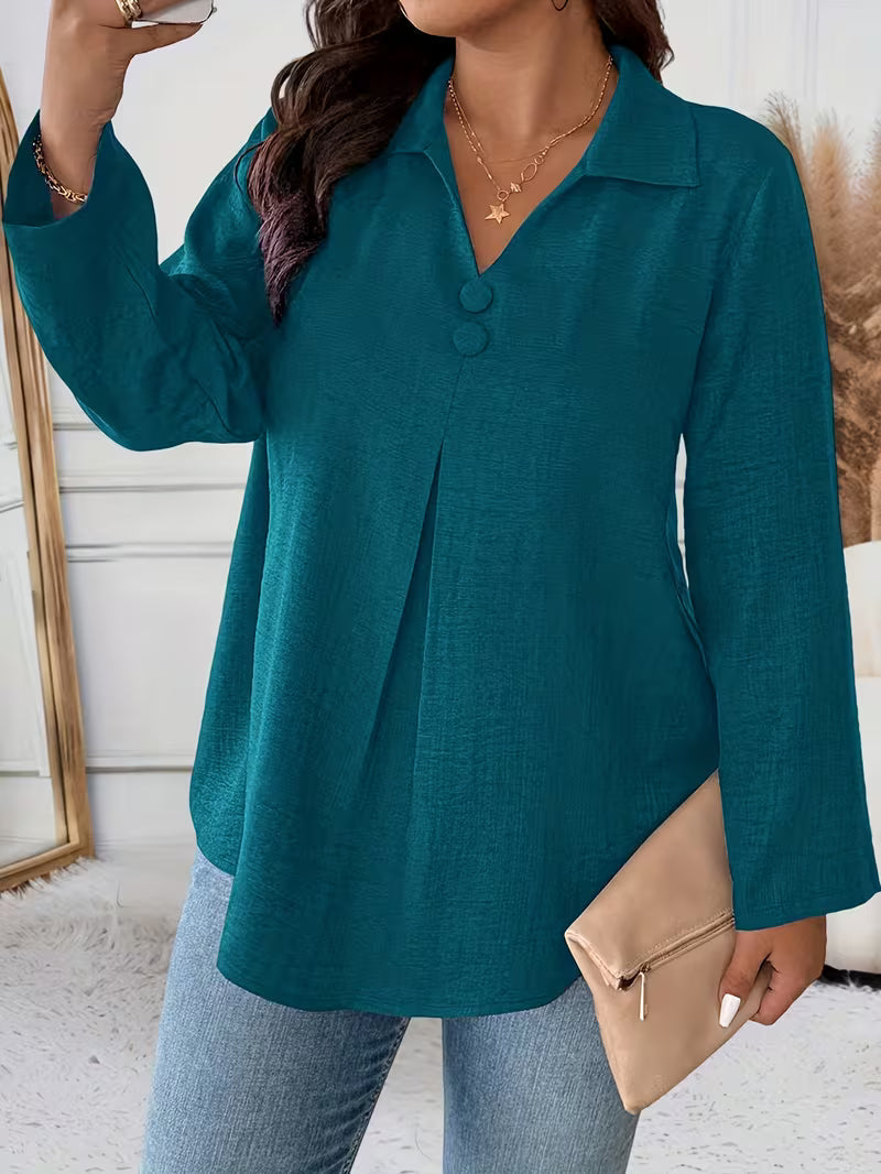 Noyelle | Long Sleeve Collared Pleated Blouse