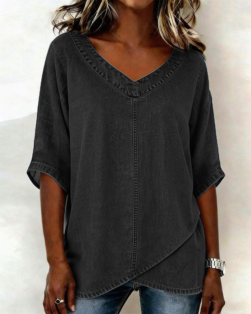 Laritza | V Neck Denim Style Overlap Top