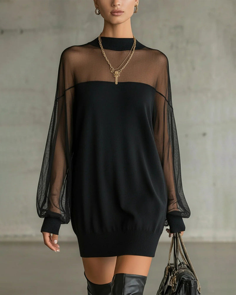 Yenaya | Knit Mini Dress with Sheer Sleeves