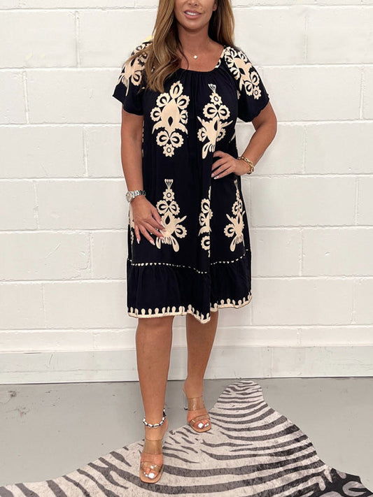 Ranee | Printed Short Sleeve Smock Dress