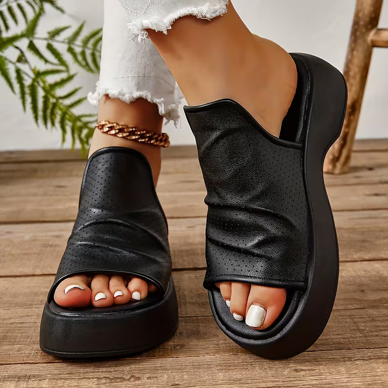 Sofya | Platform Open Toe Slip-On Slippers