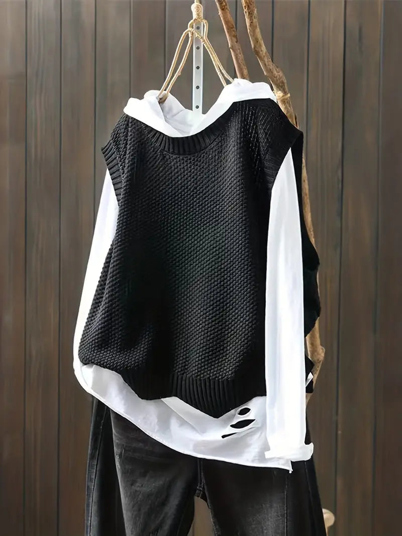 Ramona | Knitted Sleeveless Crew Neck Jumper Vest