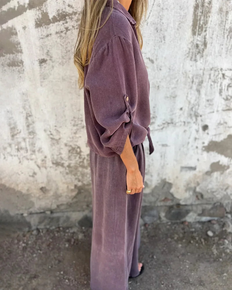 Bogna| Two-Piece Set Button-Up Shirt Wide-Leg Trousers