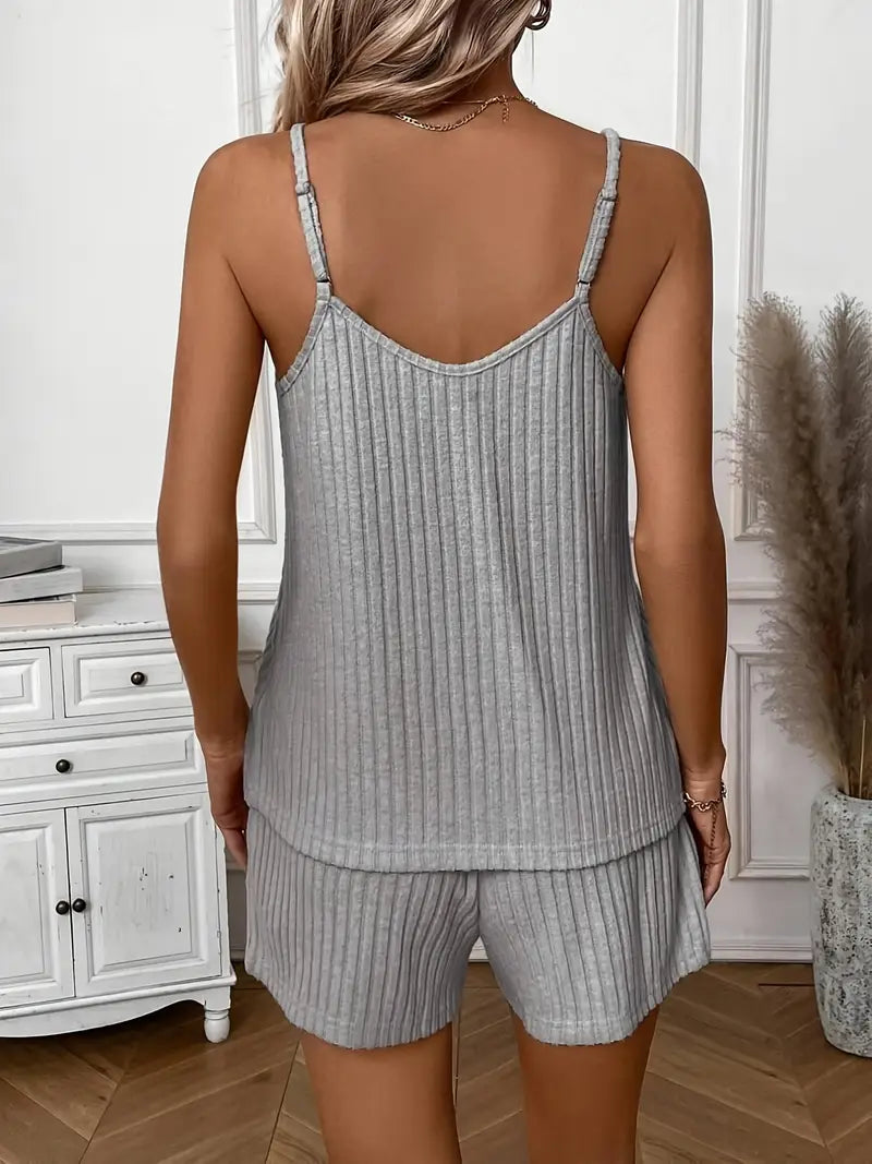 Isalie | Ribbed Sleeveless Drawstring Shorts Set