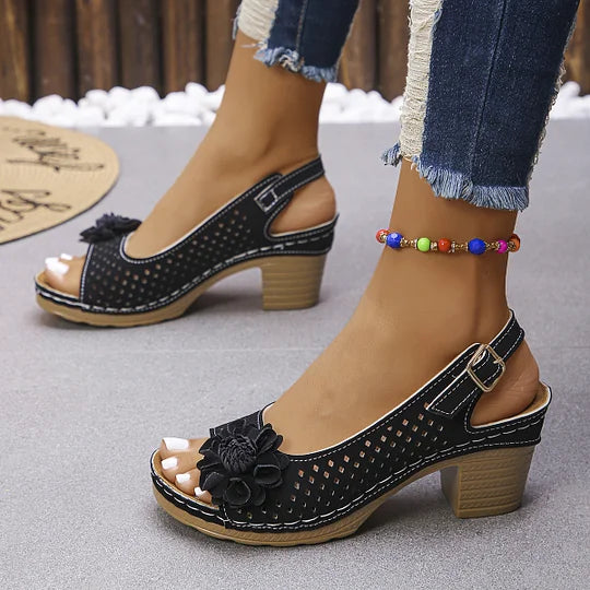 Imogen | Open Toe Cut-Out Block Heel Sandals