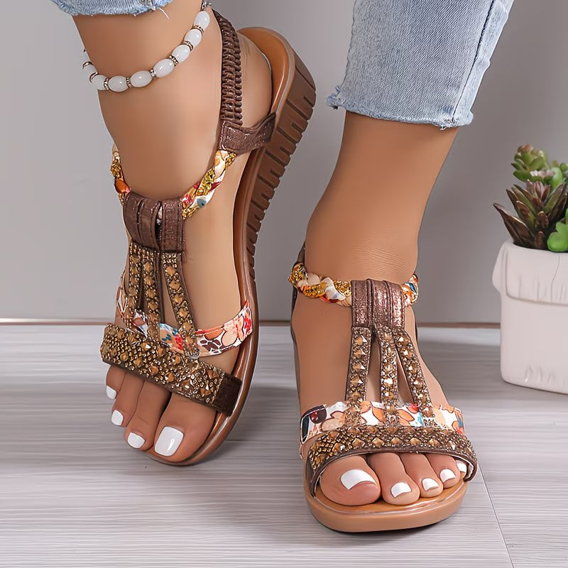 Noelia | Wedge Sandals with Printed T-Strap
