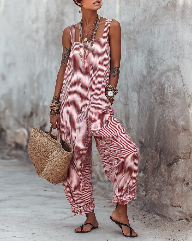 Keri | Striped Sleeveless Relaxed Fit Jumpsuit