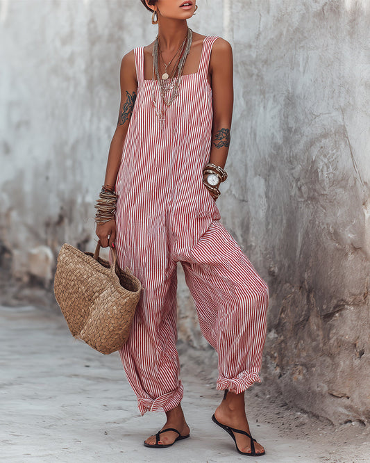 Keri | Striped Sleeveless Relaxed Fit Jumpsuit