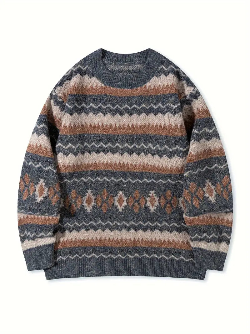 Hartman | Crew Neck Geometric Knitted Sweater