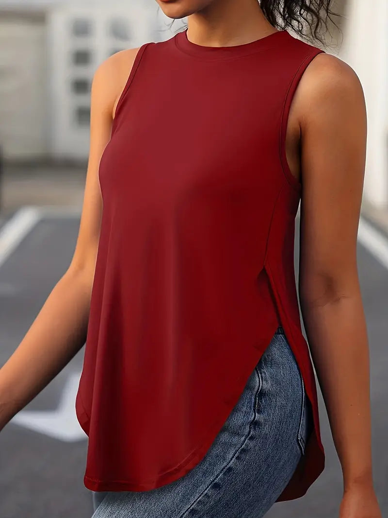 Desirae | Sleeveless Round Neck Curved Hem Top
