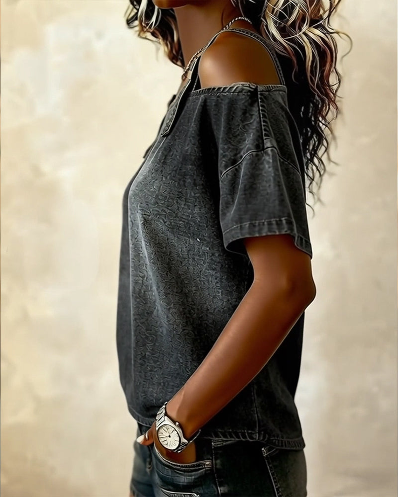 Yamara | Cold Shoulder Denim-Style Strap Top