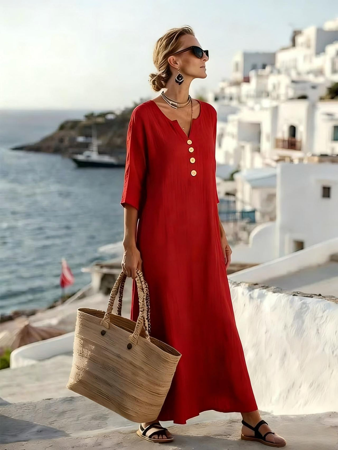 Marlene | Maxi Dress with Notched Neckline and Buttons
