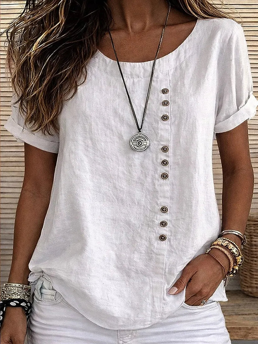 Mickale | Round Neck Button Detail Blouse