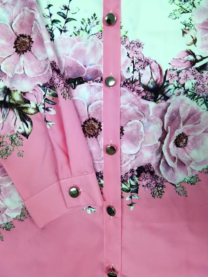 Yaleian | Floral Button-Up Long Sleeve Blouse