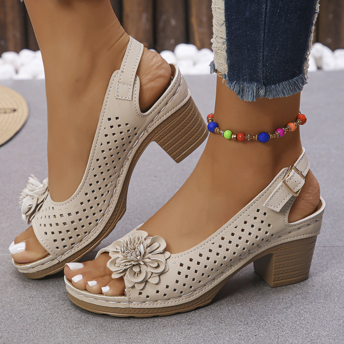 Imogen | Open Toe Cut-Out Block Heel Sandals