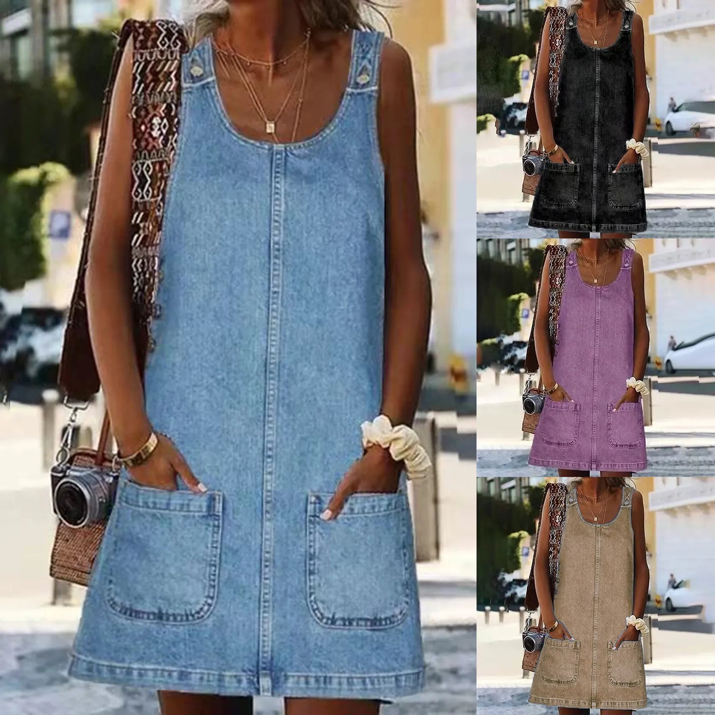Otylia | Sleeveless Denim Style Pinafore Dress