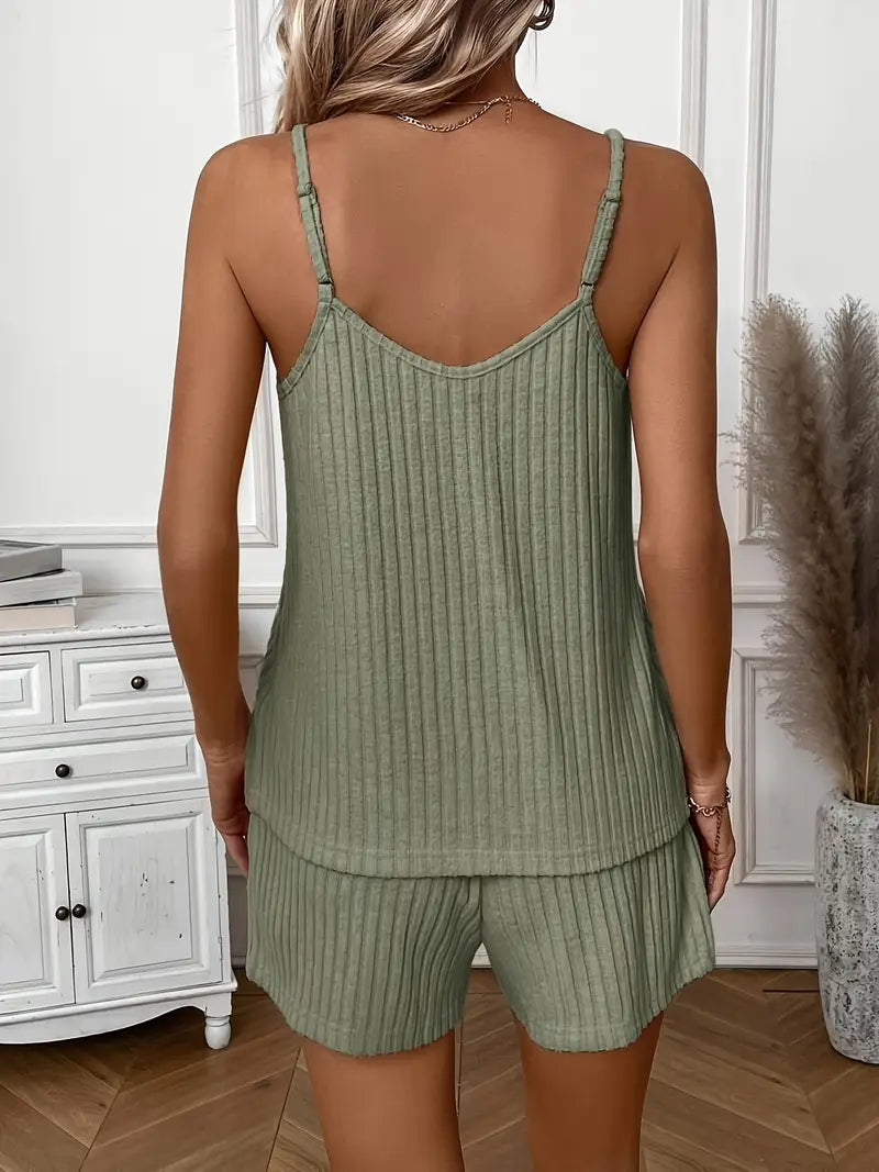 Isalie | Ribbed Sleeveless Drawstring Shorts Set