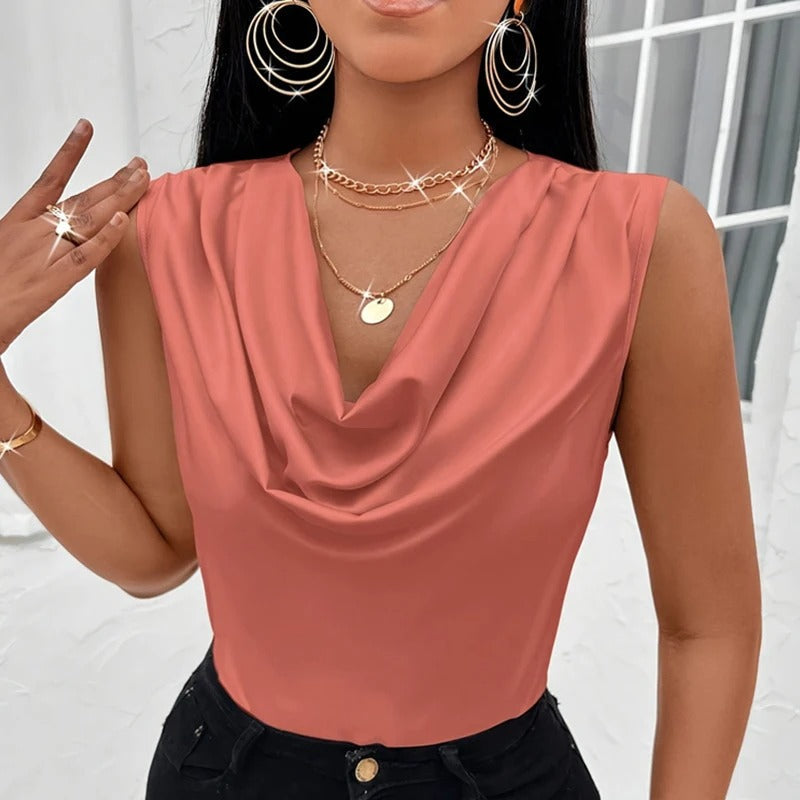 Naiyan | Sleeveless Cowl Neck Satin-Style Blouse