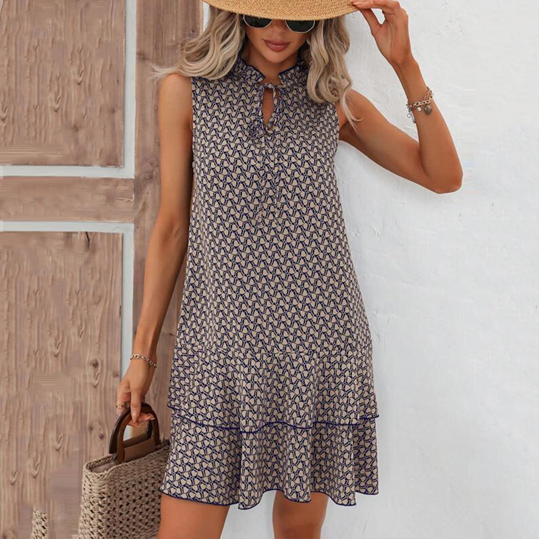 Lenora | Sleeveless Printed Tie Neck Mini Dress