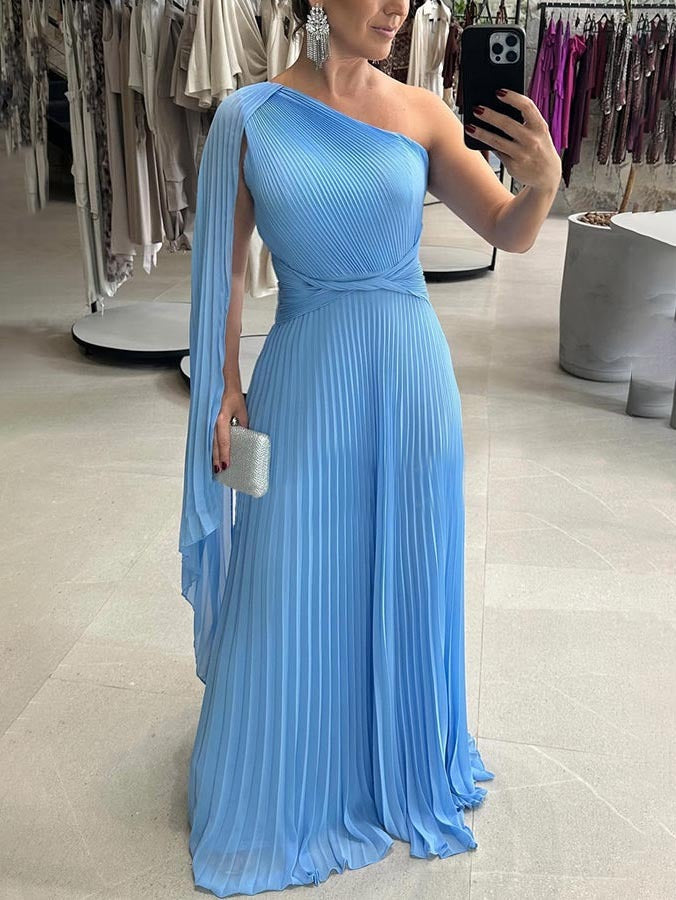Kiriana | One Shoulder Pleated Maxi Evening Dress