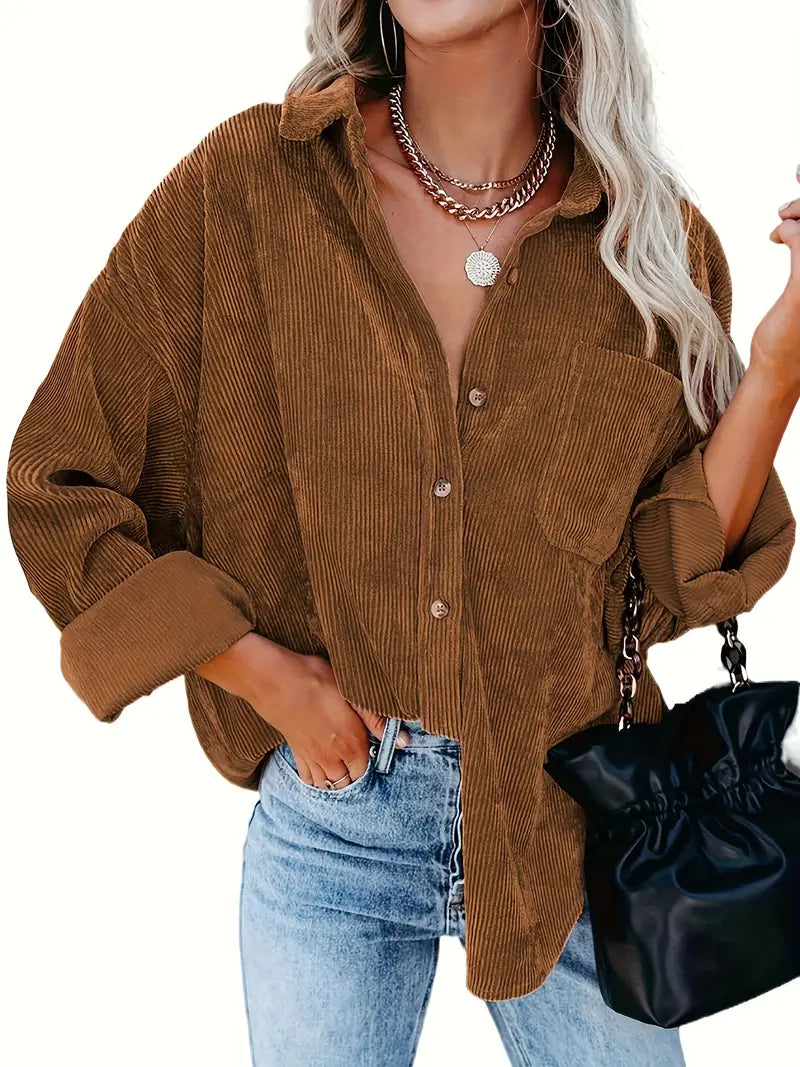 Irmela | Long Sleeve Button Front Corduroy Shirt