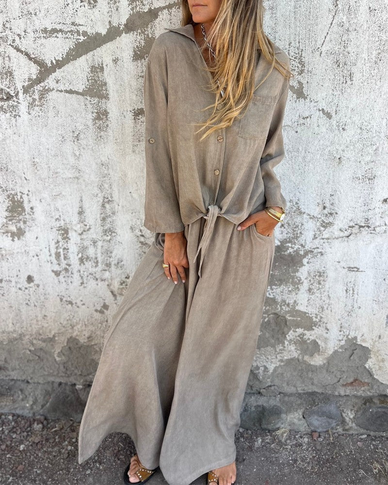 Bogna| Two-Piece Set Button-Up Shirt Wide-Leg Trousers