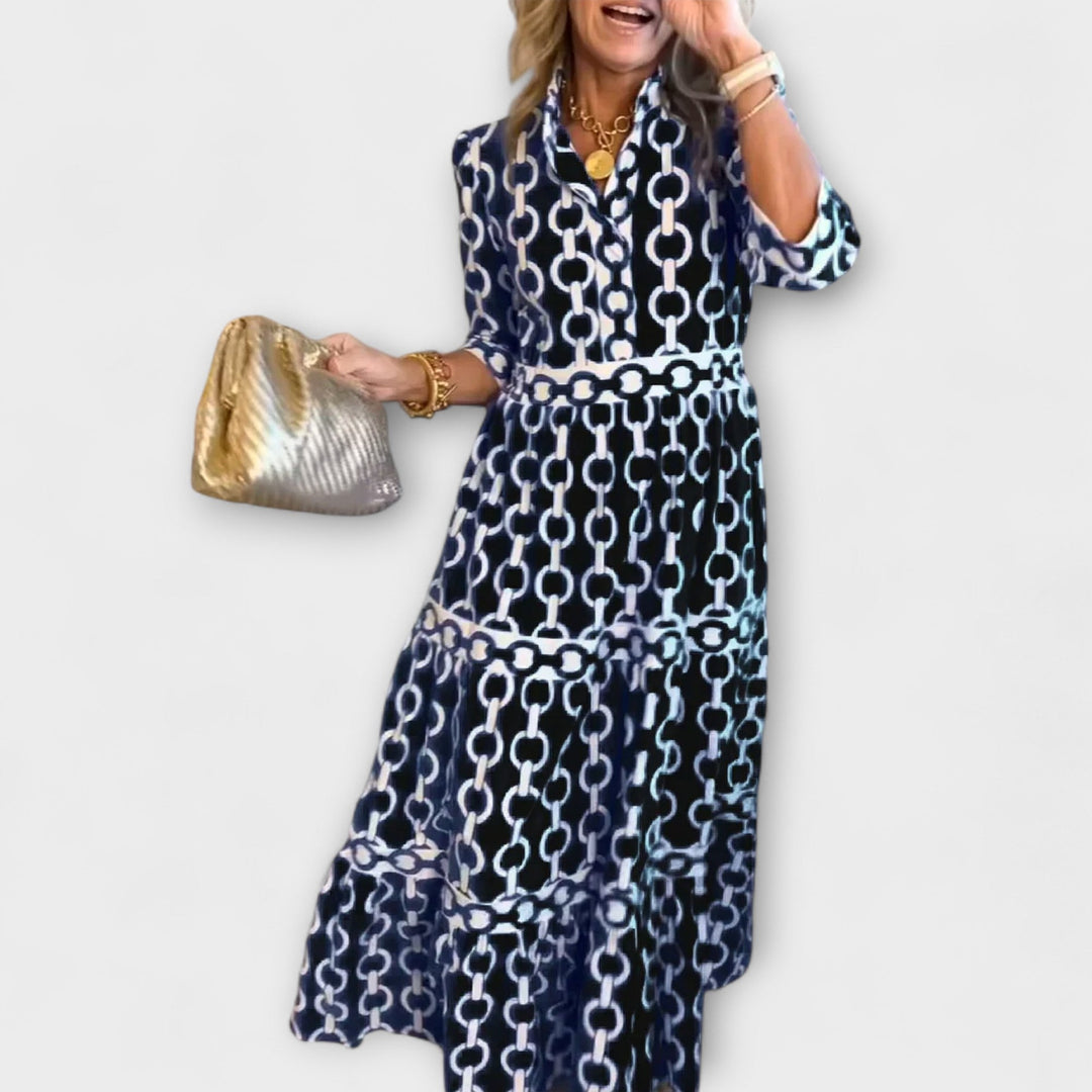 Stavroula | Midi Chain Print Tiered Shirt Dress