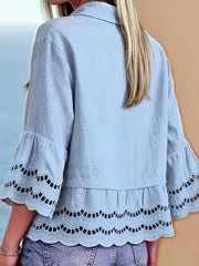 Solenn | Long Sleeve Lace Trim Button Blouse