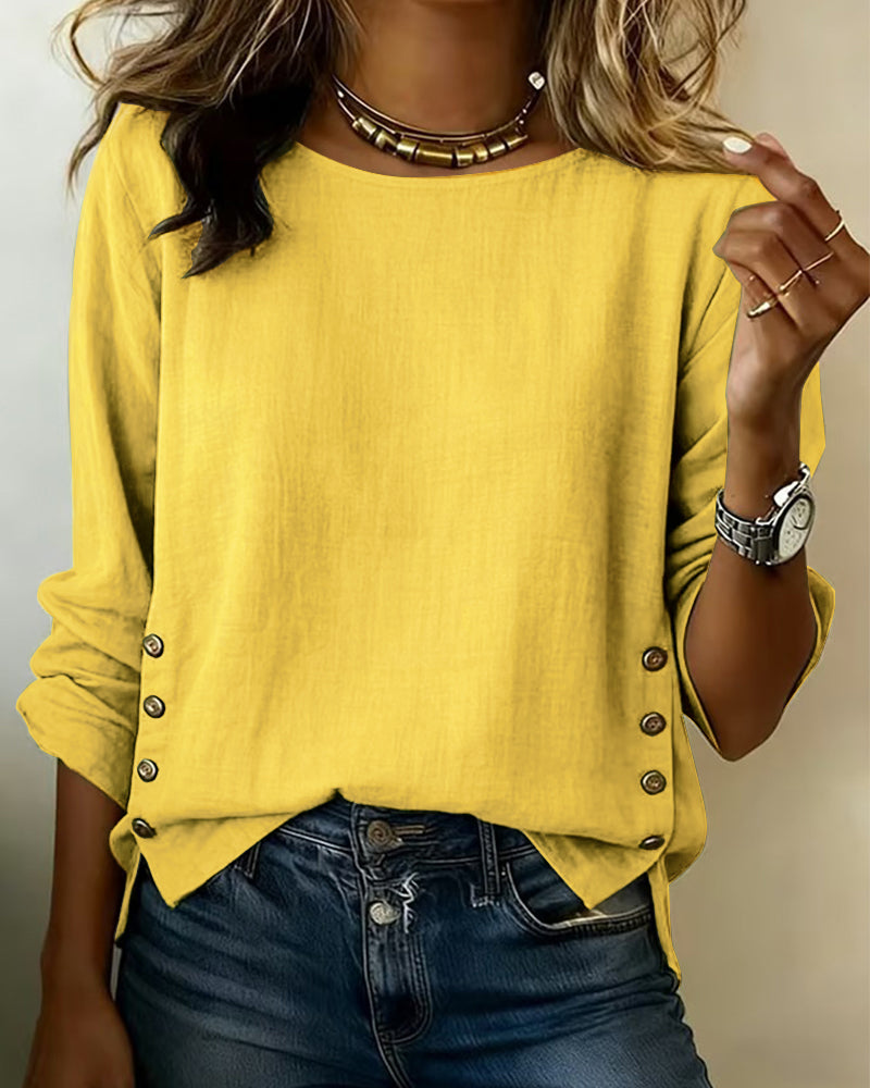 Rima | Button Side Long Sleeve Blouse