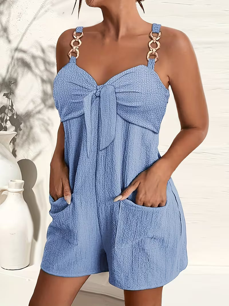 Loaiza - Sleeveless Chain Strap Bow Front Romper