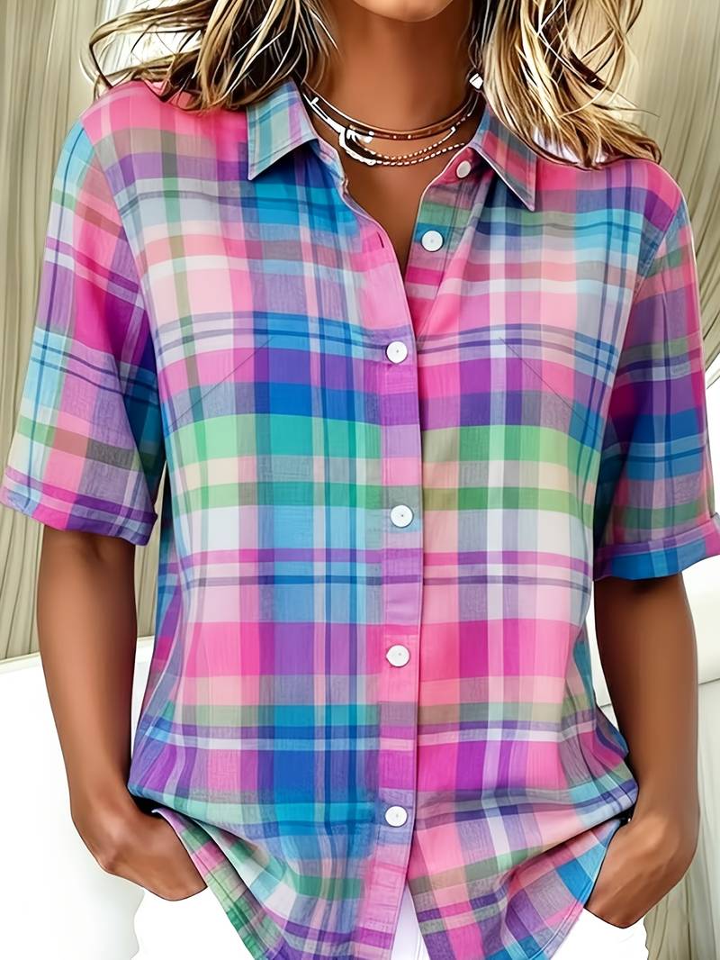Endrita | Checked Short Sleeve Button Shirt