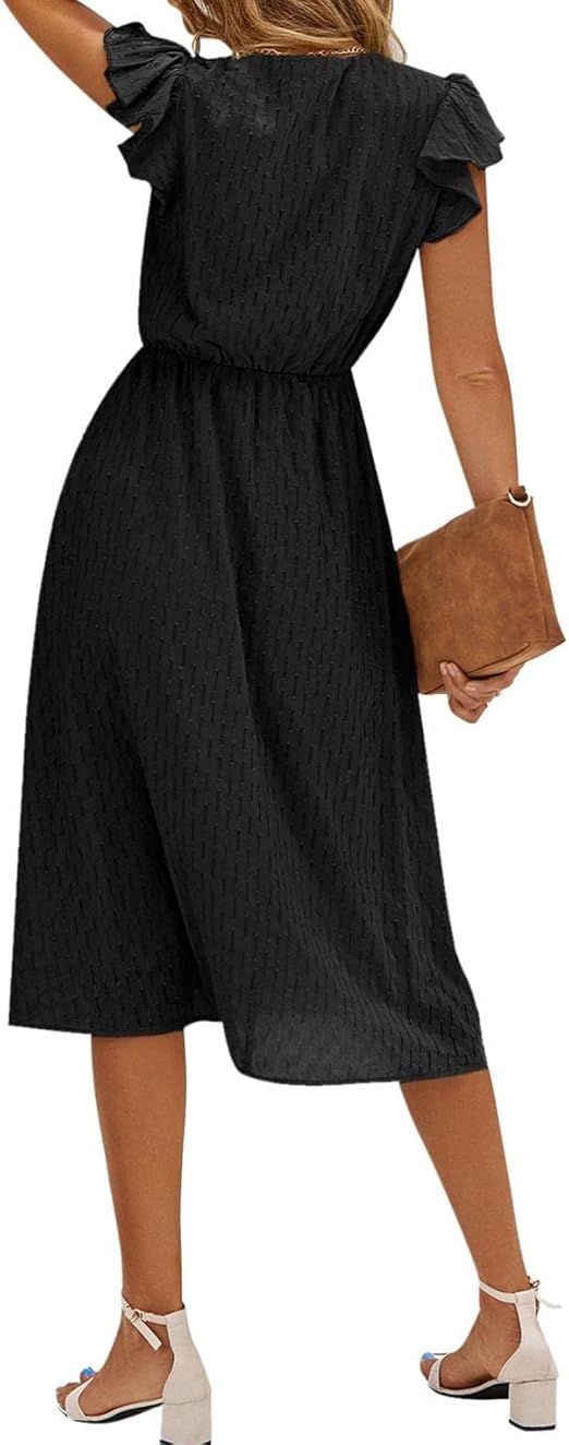 Julieta | Midi Dress V Neck Ruffle Sleeve