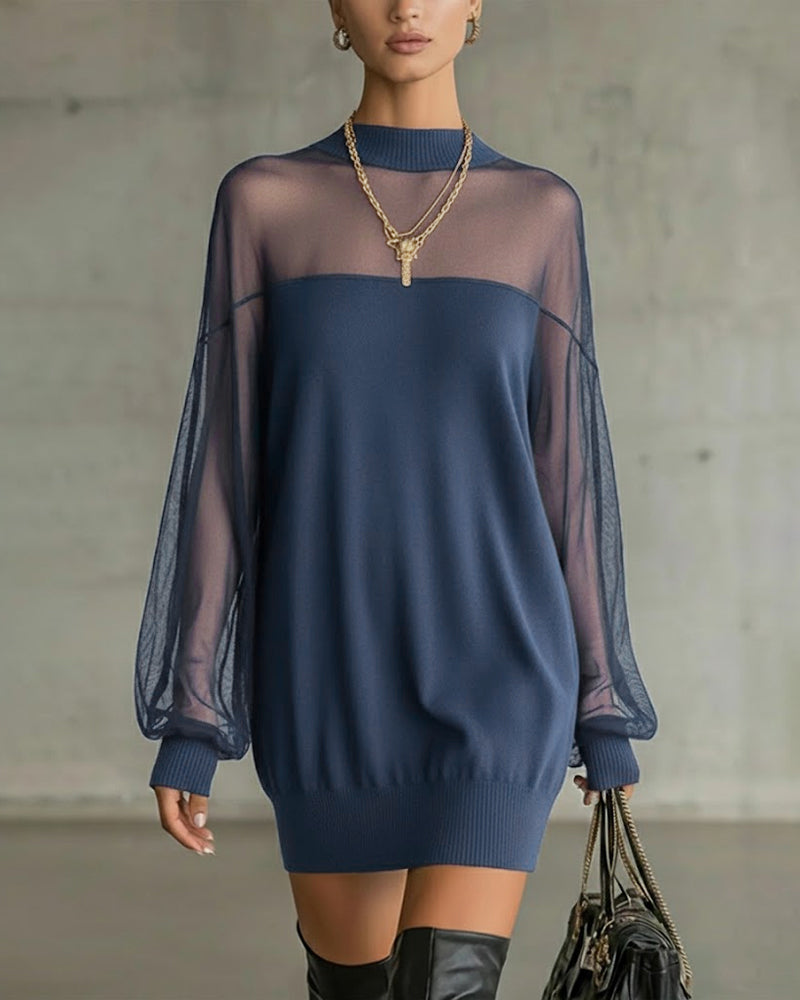 Yenaya | Knit Mini Dress with Sheer Sleeves