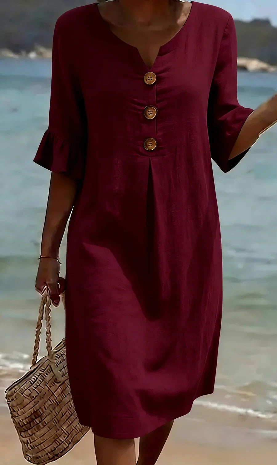 Mlaina - Button Front Frill Sleeve Midi Dress