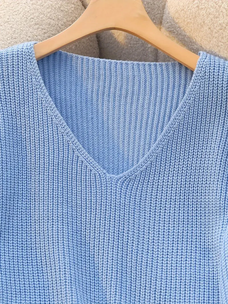 Carlotta | Ribbed V-Neck Long Sleeve Sweater
