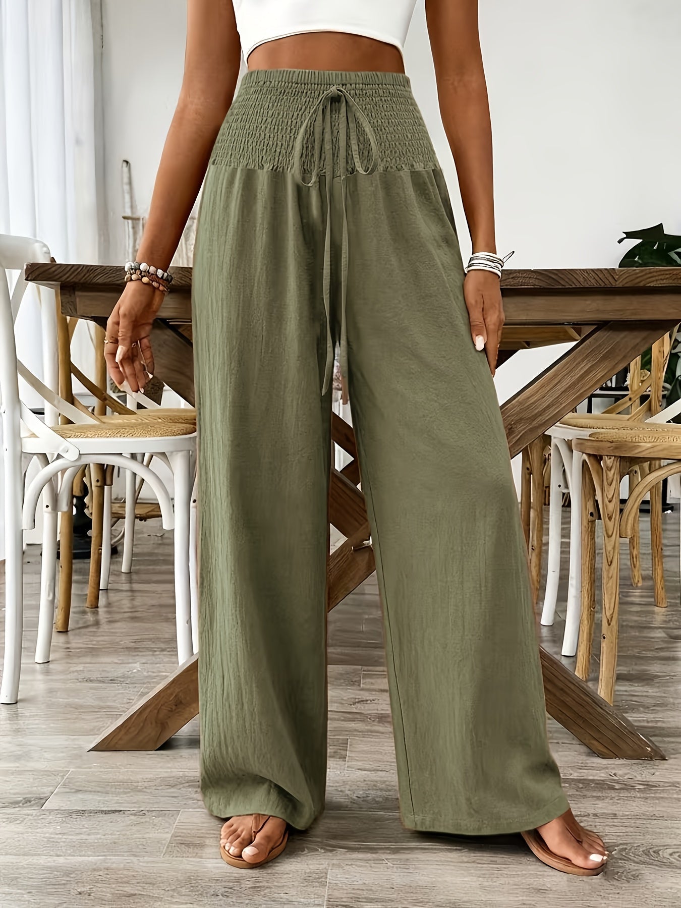 Rebeki | Trousers with Wide Legs and Shirred Waist