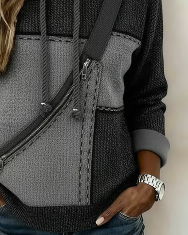 Eija | Colour Block Drawstring Hooded Knit Top