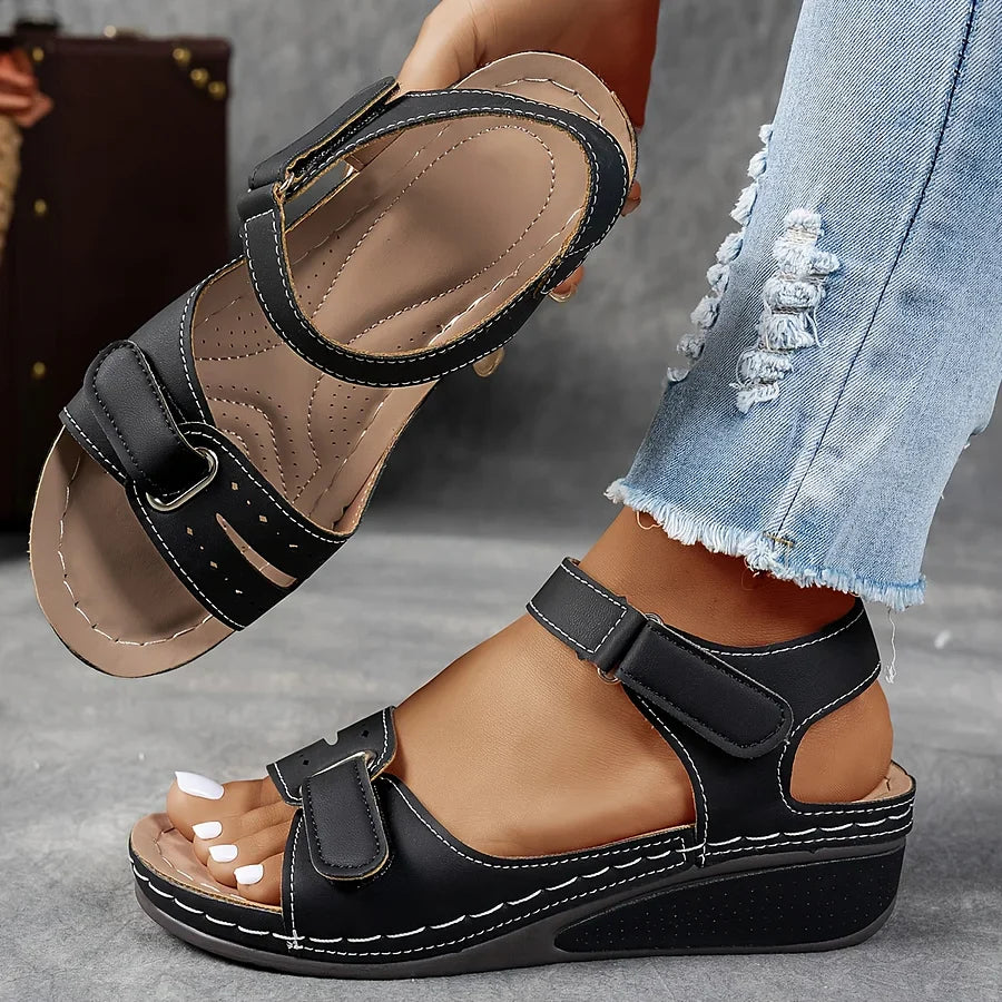 Genelia | Adjustable Strap Open Toe Wedge Sandals