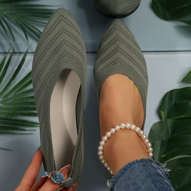 Mikya - Pointed Toe Knit Ballet Flats