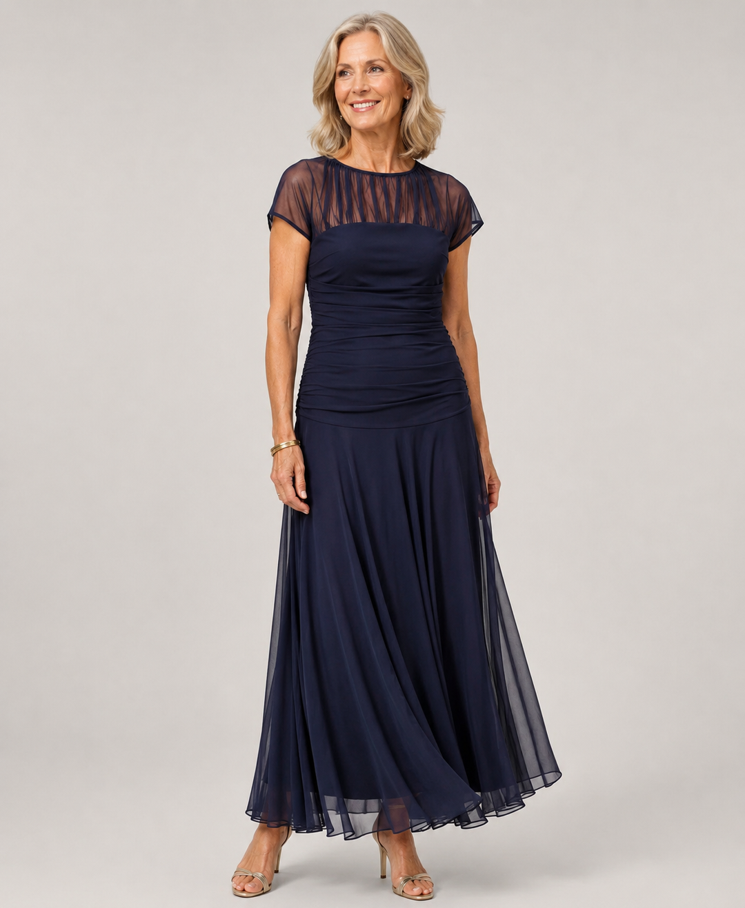 Lesliy | Chiffon Mesh Yoke Maxi Dress