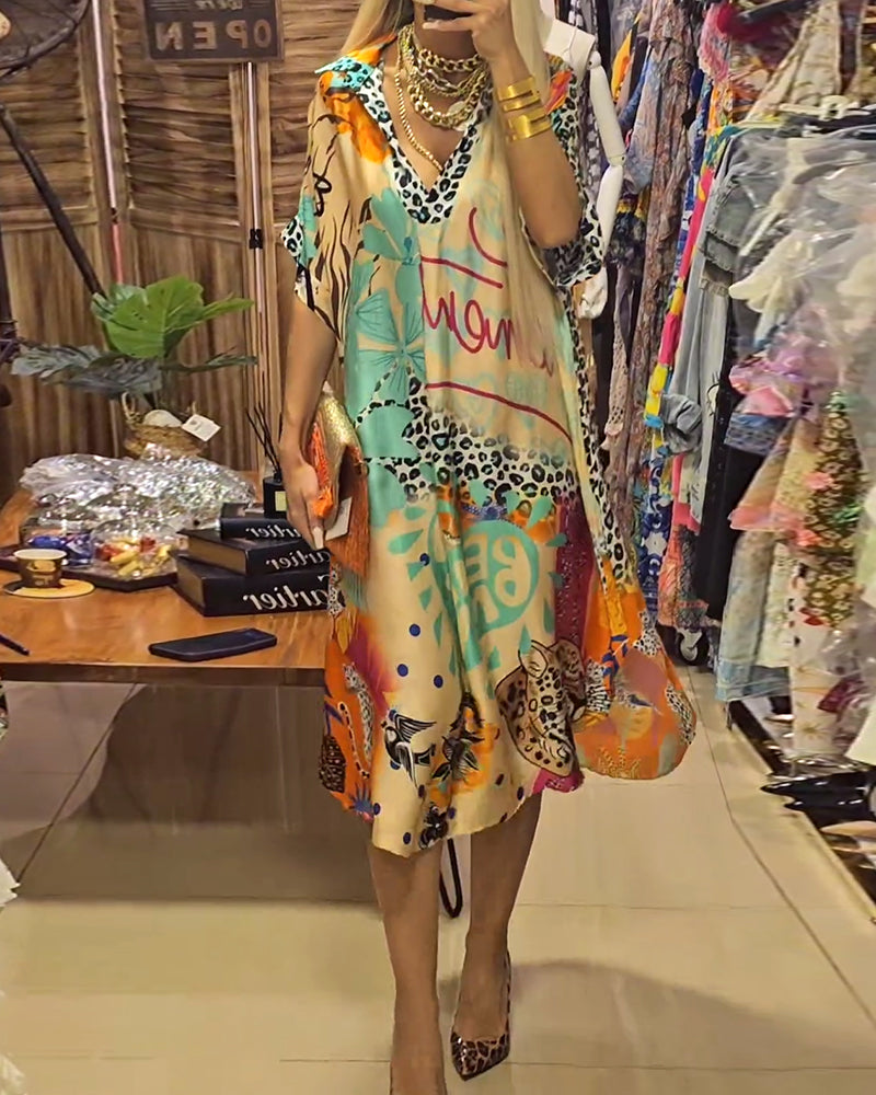 Marianna | Kaftan Dress Multicolour V-Neck Print