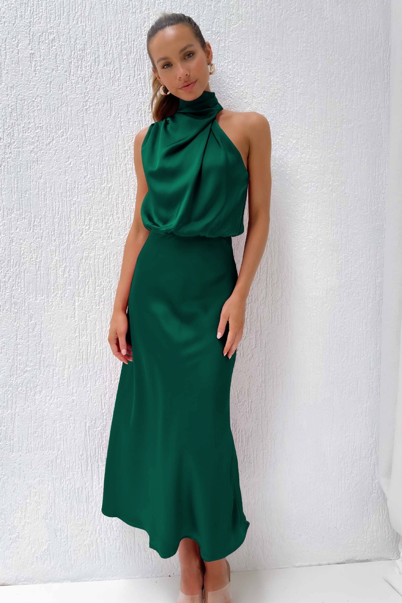 Kangana | Satin High Neck Sleeveless Maxi Dress
