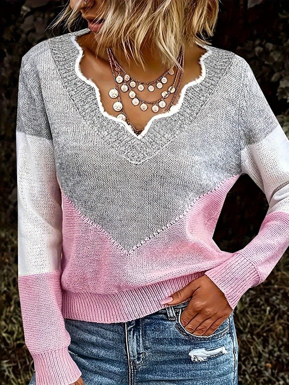 Alivana | Casual Long Sleeve Contrast Sweater