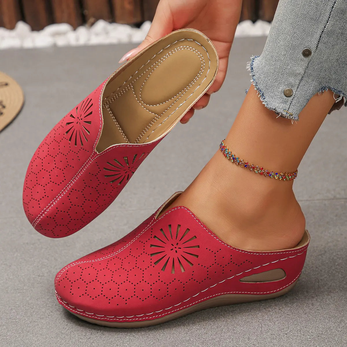 Lainey | Mule Clogs With Floral Cut Outs