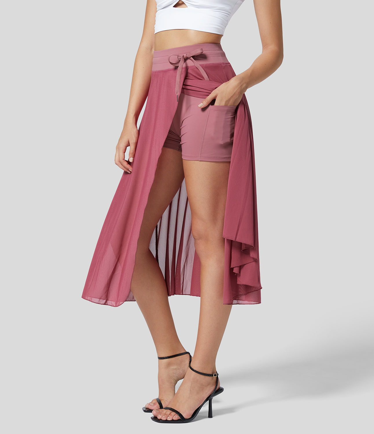 Eliara - High Waisted 2 In 1 Wrap Skirt Shorts
