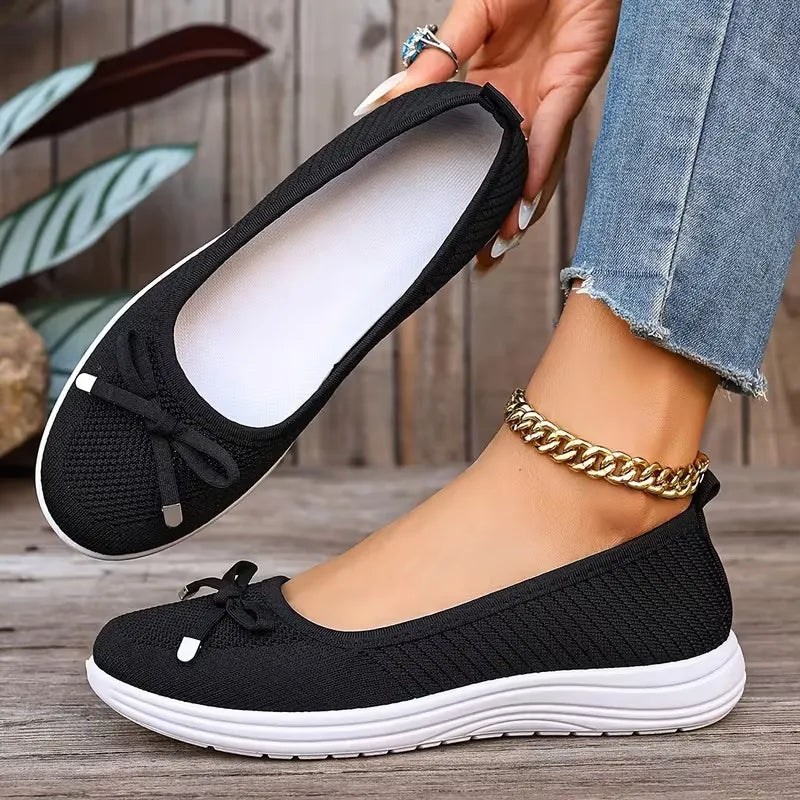 Mayda | Knit Ballet Flats with Bow Trim